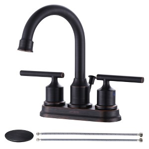WOWOW 4 in. Centerset Double Handle High Arc Bathroom Faucet with Drain Kit Included - 1 of 4