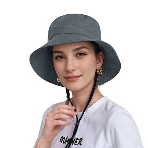 Anna-Kaci Bucket Hat Wide Brim UV Protection Lightweight Packable Outdoor Sun Hat with Adjustable Chin Strap - 1 of 4