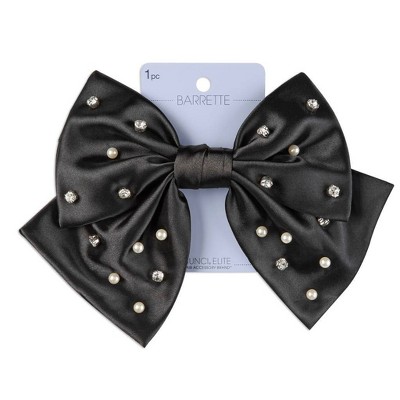 scünci Elite Pearl and Rhinestone Embellished Bow Barrette Clip - All Hair - Black