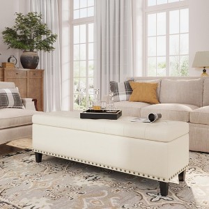 Storage Ottoman Bench, 51-Inch 30 Gallons Large Faux Leather Bench - 1 of 4