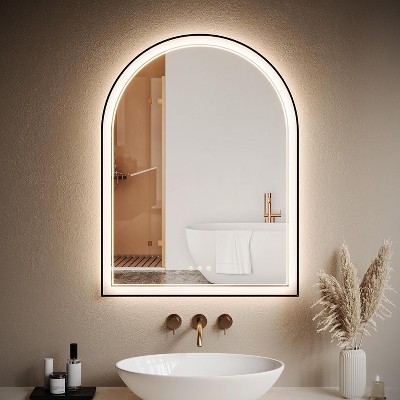 Arched LED Bathroom Mirror, Bathroom Mirrors with Anti-Fog, with Frontlit and Backlit Dimmable LED Mirror for Bathroom