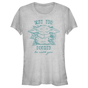 Juniors Womens Star Wars The Mandalorian Grogu May the Fourth Be With You T-Shirt - 1 of 4