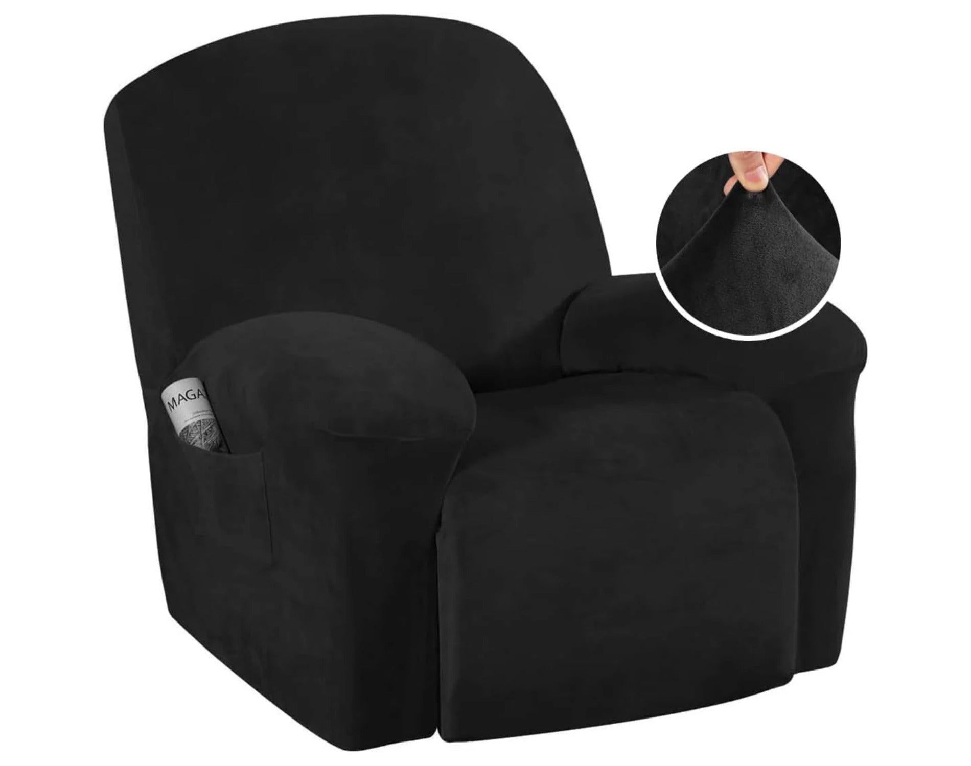 Velvet Plush Slip Covers for Recliners with Arms 1-Piece Stretch Recliner BLACK 12"D x 15"W x 2"H