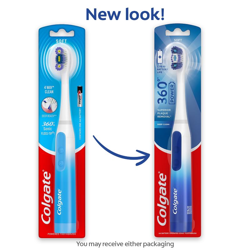 Colgate 360 Floss Tip Deep Reach Bristles Sonic Powered Battery Soft Toothbrush, 4 of 14