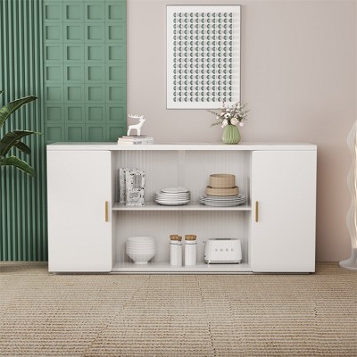 Storage Sideboard, Accent Cabinet, Wooden Side Cabinet, With Glass Doors, Sideboard Buffet Server Cabinet For Living Room