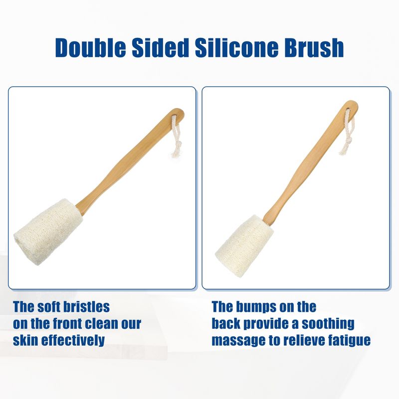 Unique Bargains Bath Brush Wood Back Scrubber with Long Handle for Shower 3.9 Inches Brown Beige, 5 of 7