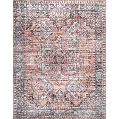 Gray and Rust Medallion Synthetic Washable 8' x 10' Area Rug
