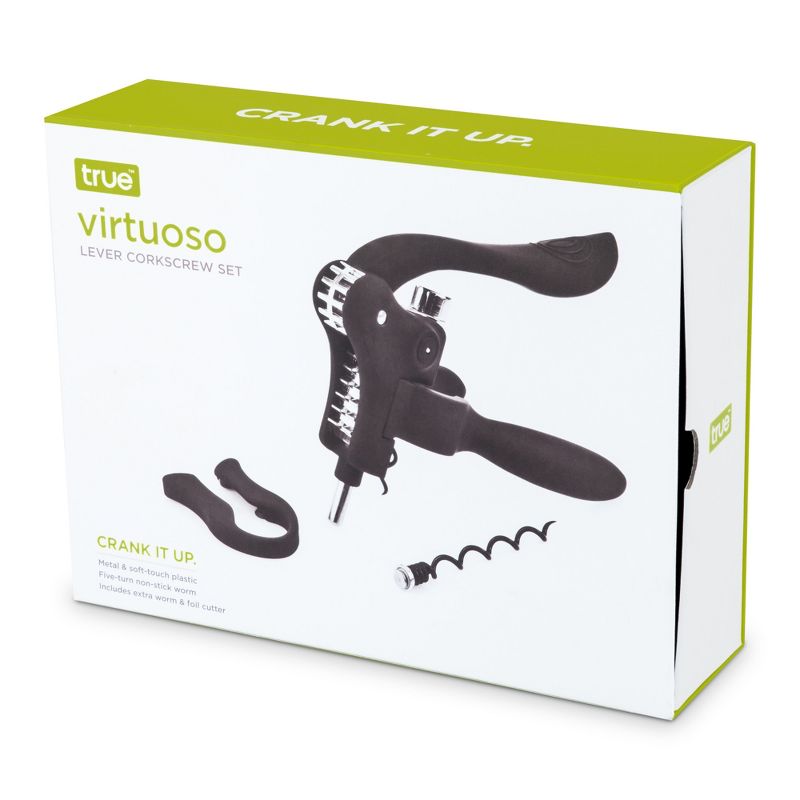 True Virtuoso Easy Lever Corkscrew, Stainless Steel And Ergonomic Soft Touch Handle, Black Finish, 4 of 8