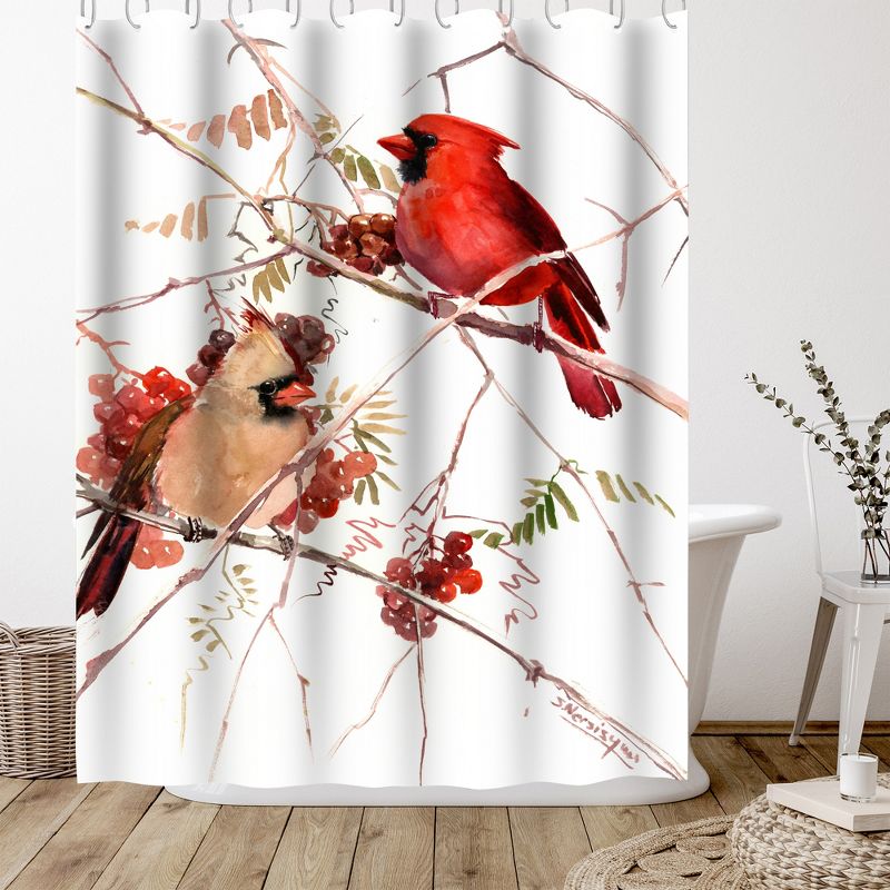 Americanflat 71" x 74" Shower Curtain, Caridnal Birds by Suren Nersisyan, 5 of 9