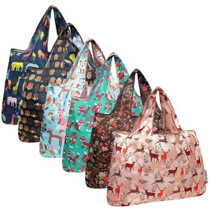 Wrapables Large Foldable Tote Nylon Reusable Grocery Bags, 6 Pack - 1 of 4