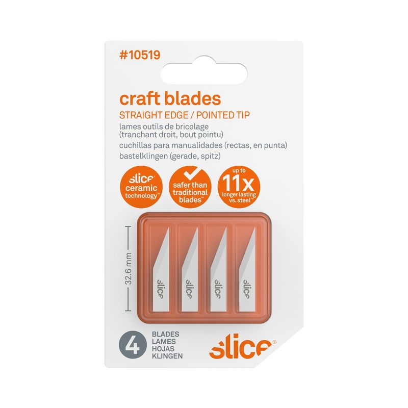 Slice 10519 Replacement Craft Knife Scalpel Blades - Straight Edge, Pointed Tip - Finger-Friendly Safety Blade - Pack of 4, 4 of 5