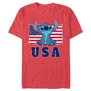 Men's Lilo & Stitch Distressed Red, White, and Blue T-Shirt - 1 of 4