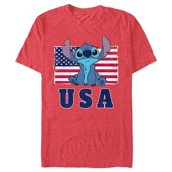 Men's Lilo & Stitch Distressed Red, White, and Blue T-Shirt