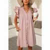 Coolmee Women Summer Mini Dress V Neck Ruffle Cap Short Sleeve Short Dress Casual Flowy Pleated A Line Sundress with Pockets - 3 of 4