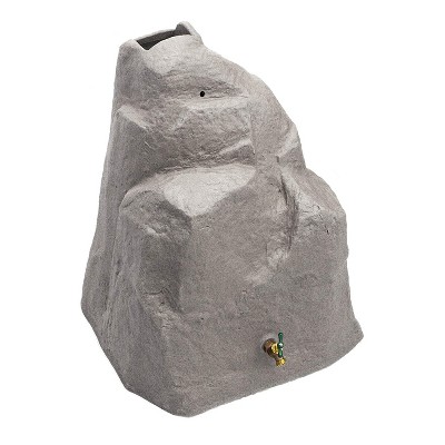 Good Ideas Rain Wizard Outdoor Home 42 Gallon Weatherproof Rain Water Collector Barrel Rock with Brass Spout and Safety Screen, Light Granite