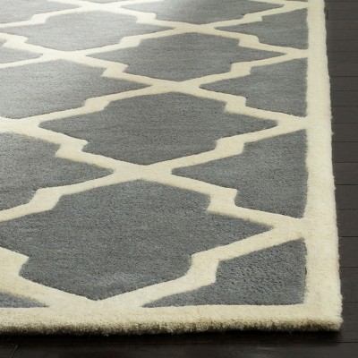 Dark Gray and Ivory Hand-Tufted Wool Runner Rug