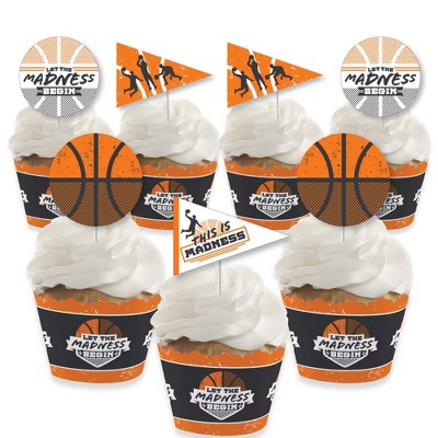 Big Dot of Happiness Basketball - Let the Madness Begin - Cupcake Decoration - College Basketball Party Cupcake Wrappers & Treat Picks Kit - Set of 24