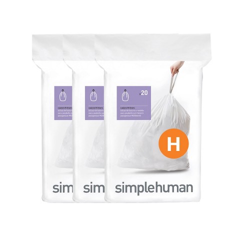 lot of 60 ct Code H White SIMPLEHUMAN tall Recycling Trash Bags Can Liners 30l 