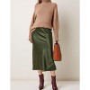 Women's High Waist Satin Midi Skirt - Elegant A-Line Silky Skirt Army Green - 4 of 4