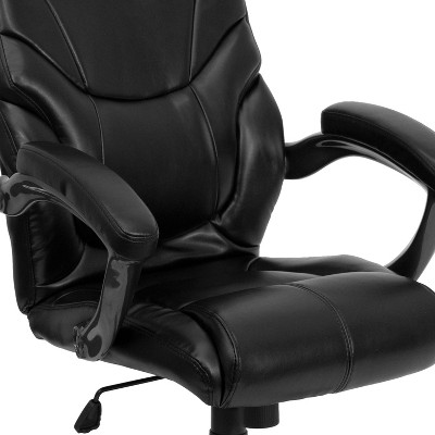 Black Leather High Back Executive Swivel Office Chair with Fixed Arms