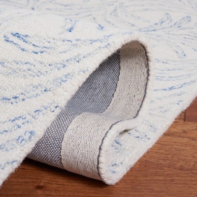 Ivory and Blue Hand Tufted Wool Silk Area Rug 4'x6'