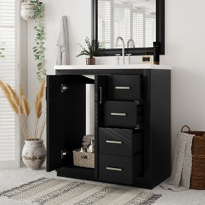 YOOCOZZ 30'' Freestanding Bathroom Vanity with Resin Sink,3 Drawers& Soft Closing Doors-Black - 1 of 4