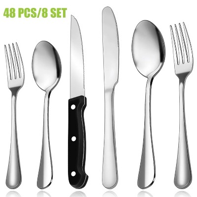 LunaLulinlk 48 Pieces Silverware Set with Steak Knives, Stainless Steel Flatware Cutlery Set for 8