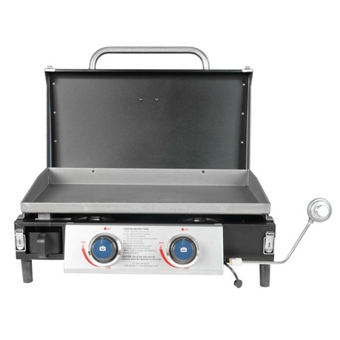 Outsunny 2 Burner Propane Gas Grill Outdoor Portable Tabletop BBQ with  Foldable Legs w/ Lid, Thermometer for Camping, Picnic, Backyard, Black  Burners Lid