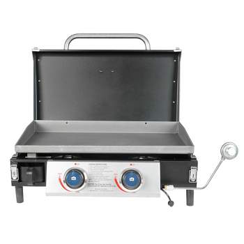 Razor Griddle GGT2131M 25 Inch Outdoor 2 Burner Portable LP Propane Gas Grill Griddle, 318 Sq In and Top Cover Lid for BBQ Cooking, Black (Steel)