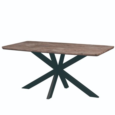 LeisureMod Ravenna 63" Rectangular Wood Dining Table with Modern Metal Base, Sleek Contemporary Design for Dining Rooms