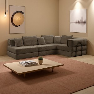118.2" Oversized Corduroy L-Shaped Sectional Sofa, 6 Pillows, Modular - 1 of 4