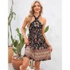 Women's Halter Neck Criss Cross Cut Out Elastic Waist Ruffle Hem Floral Print Backless Mini Dress Red XXL - 2 of 4