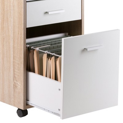 Kenner Brown and White 3-Drawer Lockable Mobile File Cabinet