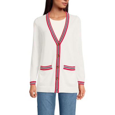 Lands' End Women's Fine Gauge Cotton Cardigan with Tipping Sweater