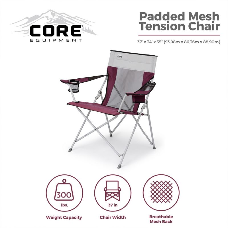 Core Portable Heavy Duty Folding Chair with Cooling Mesh Back and Carrying Storage Bag for Outdoor Sporting Events or Camping Trips, Wine, 5 of 7
