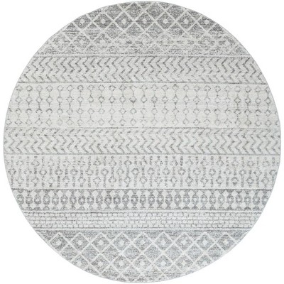 Mark & Day Louise 7'10" Round Woven Indoor Area Rugs Light Gray/White: Geometric Bohemian, Stain-Resistant, Dining Room