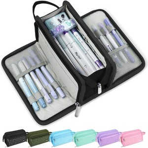 Fmeida Large Pencil Case, Big Capacity Pencil Pouch Pen Bag with 3 Compartment, Portable Canvas Stationery Organizer with Zipper - 1 of 4
