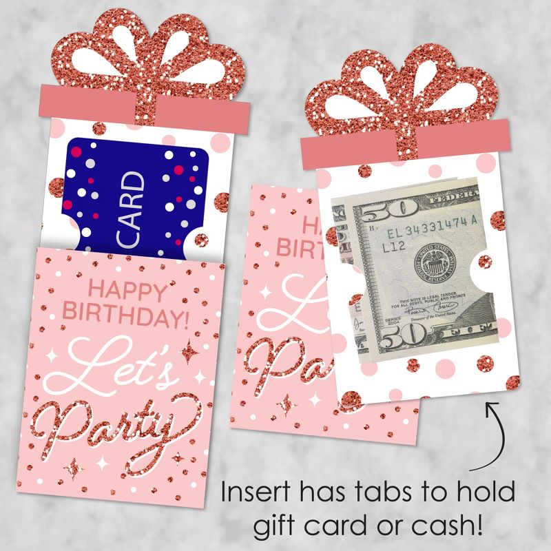 Big Dot of Happiness Pink Rose Gold Birthday - Happy Birthday Party Money and Gift Card Sleeves - Nifty Gifty Card Holders - Set of 8, 3 of 9