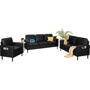 3-Piece Living Room Furniture Set with USB, Modern 3-Seat Couch, Loveseat & Accent Chair for Small Spaces - 1 of 4