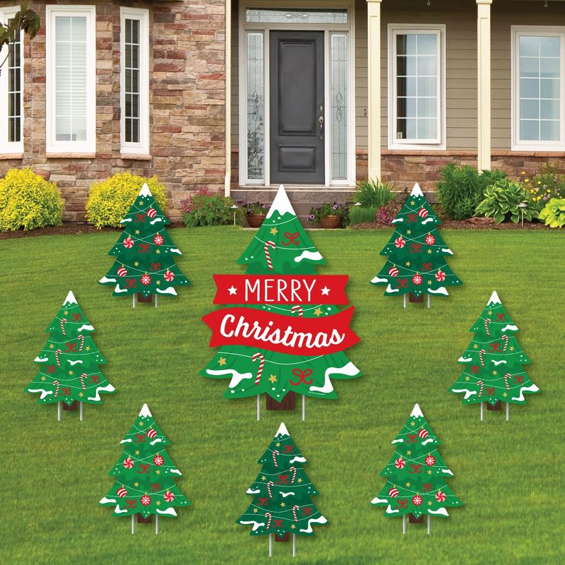 Big Dot of Happiness Snowy Christmas Trees - Yard Sign and Outdoor Lawn Decorations - Classic Holiday Party Yard Signs - Set of 8, 1 of 8