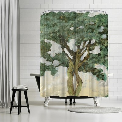 Americanflat Green Tree Line Iii  by Pi Creative Art Shower Curtains