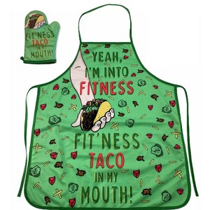 Fitness Taco Funny Kitchen Apron and Oven Mitts Humorous Gym Graphic Novelty Cooking Accessories - Crazy Dog Bakeware - 1 of 4