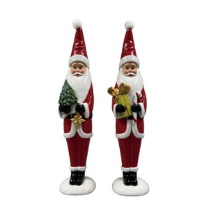 Transpac Resin Glossy Santa with Gifts Decor Set of 2 Decorative Objects Santa Figurines for Christmas Red Tabletop Indoor Use Decoration Gift Giving - 1 of 1