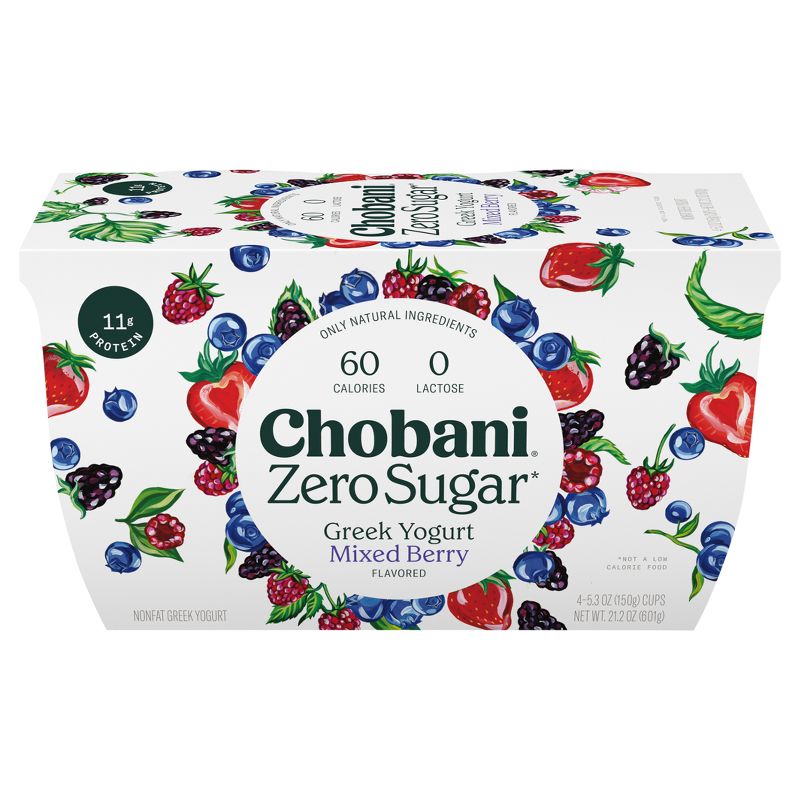 Chobani Zero Sugar Mixed Berry Greek Yogurt - 4ct/5.3oz Cups, 1 of 12