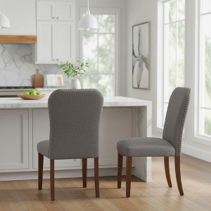 Homy Casa Nailhead Upholstered Dining Chair Set of 2 with Hardwood Legs - 1 of 4