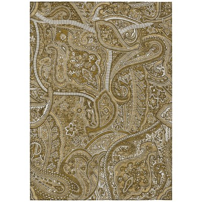 Brown Tan And Beige Paisley Washable Indoor Outdoor Area Rug