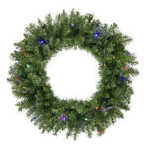 Northlight Pre-Lit Rockwood Pine Artificial Christmas Wreath - 24" - Multi LED Lights - 1 of 4