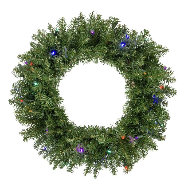 Northlight Pre-Lit Rockwood Pine Artificial Christmas Wreath, 24-Inch, Multi LED Lights, 1 of 6