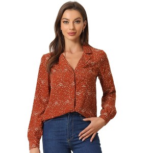INSPIRE CHIC Women's Vintage Notched Lapel Long Sleeve Printed Button Down Tops - 1 of 4
