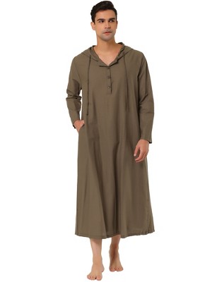 Lars Amadeus Men's Button Closure Side Split Hooded Sleeping Nightgown